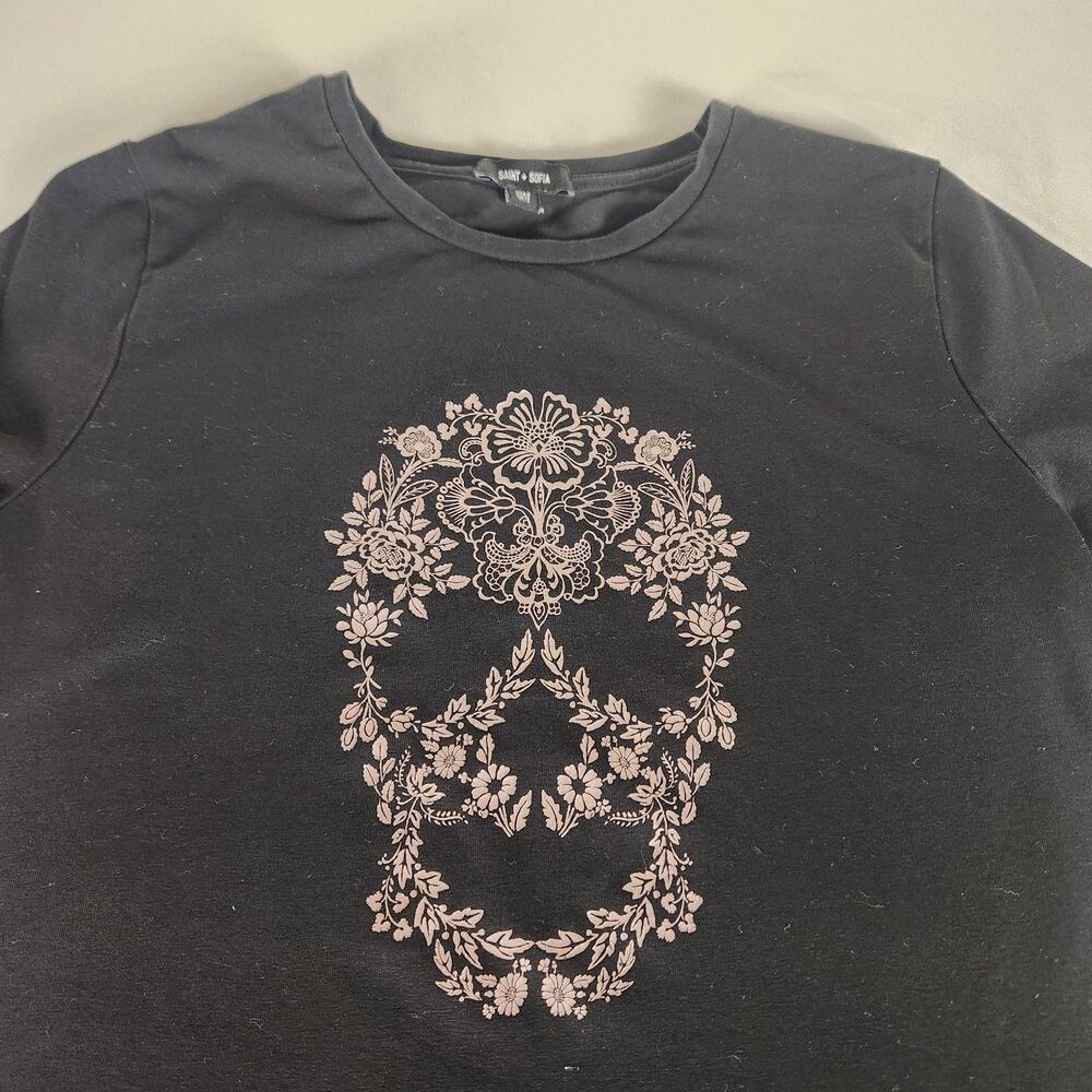 SAINT + SOFIA Womens Size 8 Black Short Sleeve Skull Dress - Picture 2 of 7